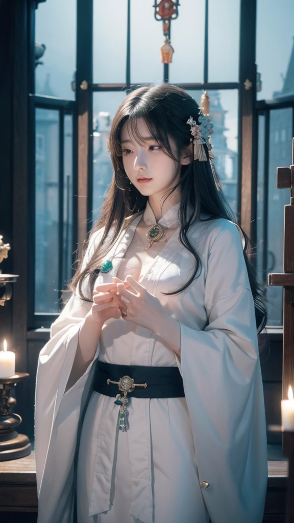 (One person:1.3),alone,__Body parts__,, Official Art, unity 8k wallpaper, Super detailed, beautiful and aesthetic, beautiful, masterpiece, Highest quality,A fantastic atmosphere, Calm palette, Calm mood, Soft Shading,, Shrine maiden, incantation, Amulet Familiar, Shrine maidenの務め,