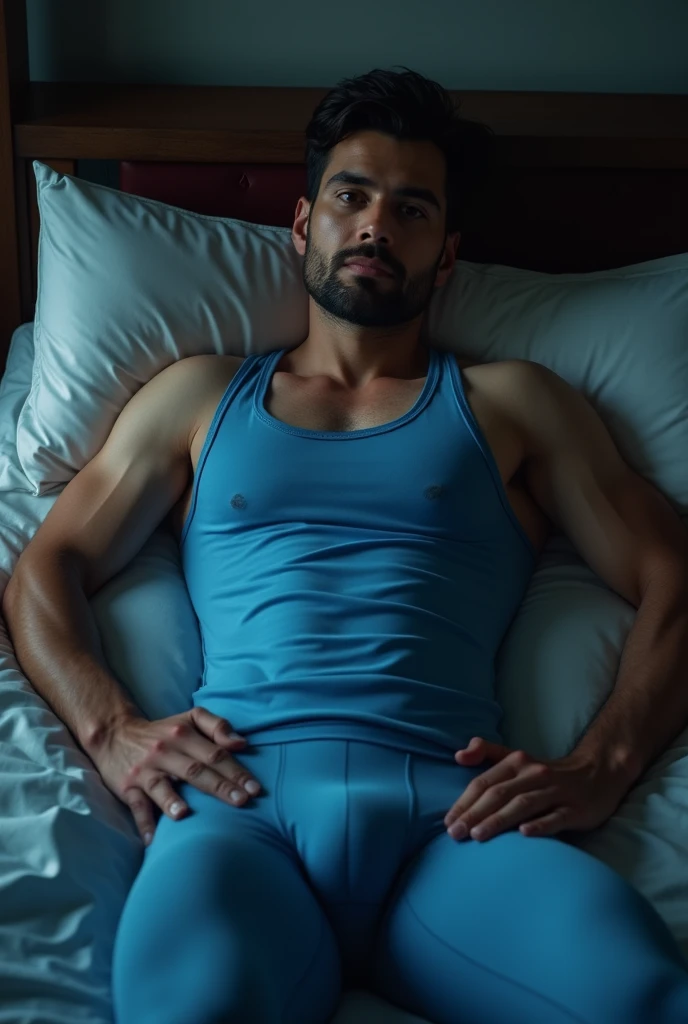 A man in blue 🔵 trunk underwear in bed room and were blue 🔵 tank top under vest and were only blue 🔵 tank top under vest under vest under vest under vest under vest under vest