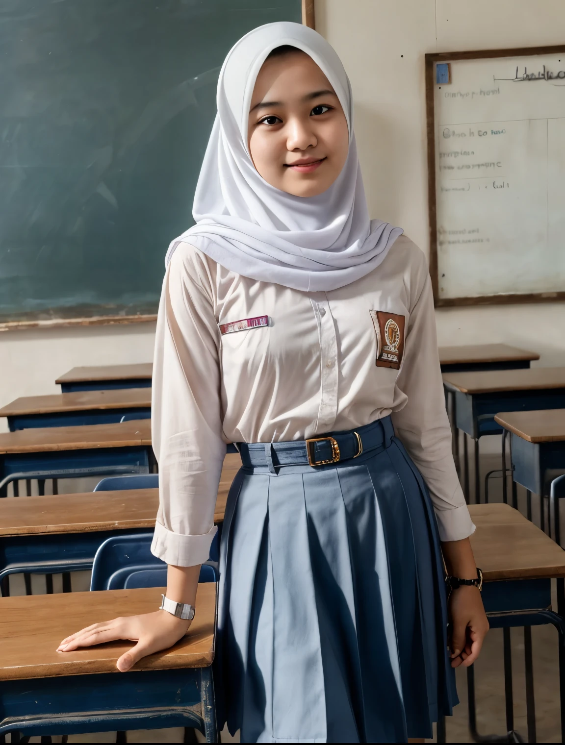 beautiful Indonesian High school girl , (white hijab), young, seragamsmahijab, school, full body ,realistic, photorealistic, photo-realistic:1.37, (best quality,8k,highres,masterpiece:1.2),ultra-detailed,HDR,UHD,studio lighting,extreme detail description,professional,vivid colors