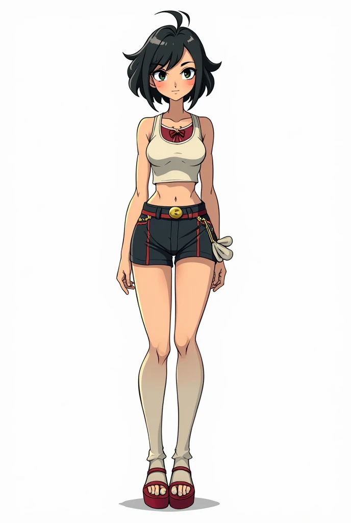 Give me an image with a white background, with the full body reference from head to toe of a 2D female animated character with her whole body facing forward, with arms at sides in the style of the game Skullgirls 