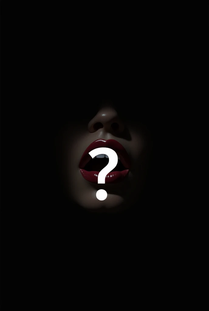 Hidden image of a famous celebrity, with a question mark, black backdrop, showing only the lips and the shadow of the face