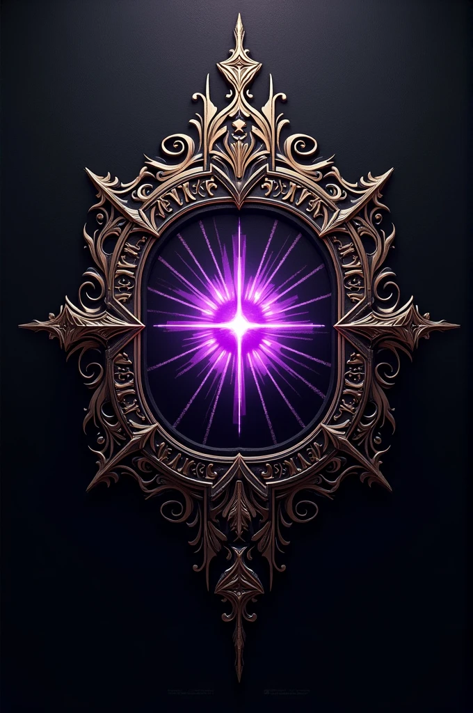 Generate a medieval coat of arms, inspired by Game of Thrones, with a purple sun on a black background  