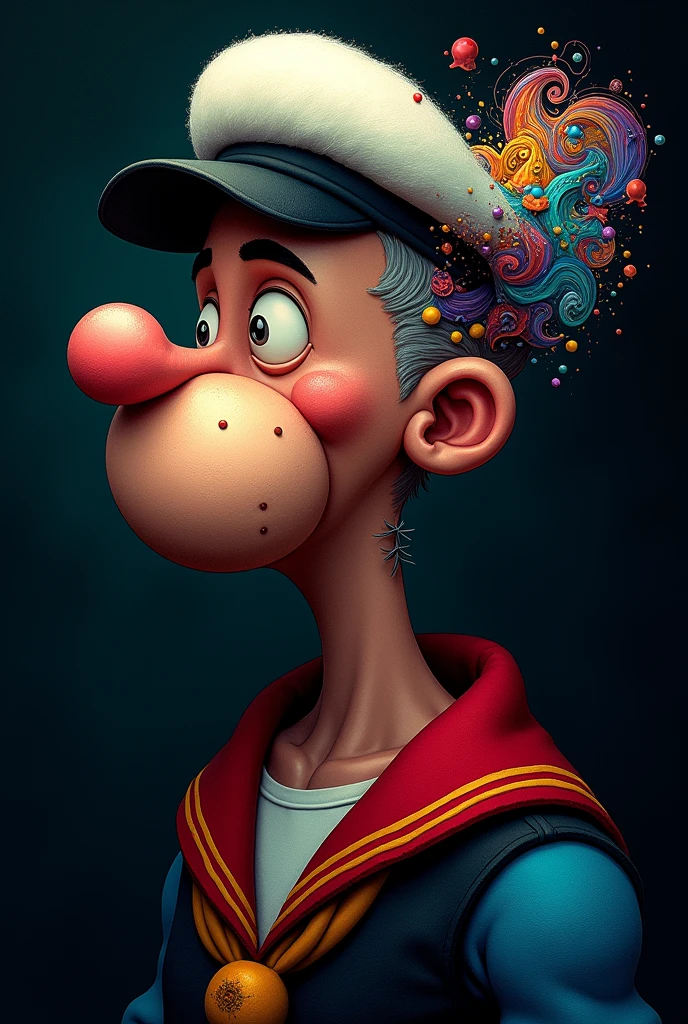 Popeye wearing a trippy hat with a black background for a logo