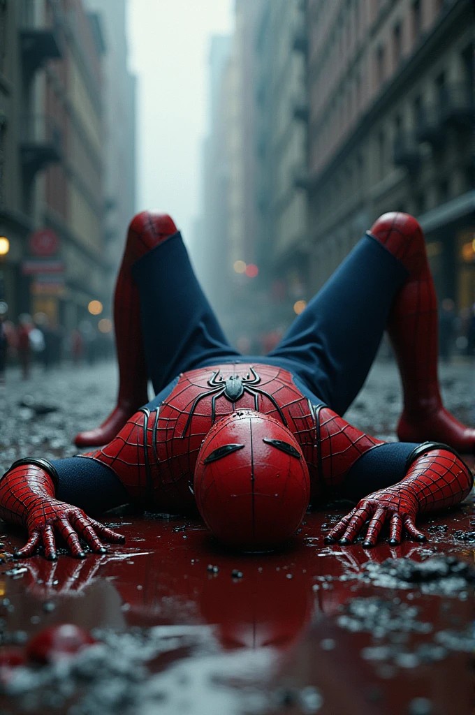 Dead Spider-Man covered in blood