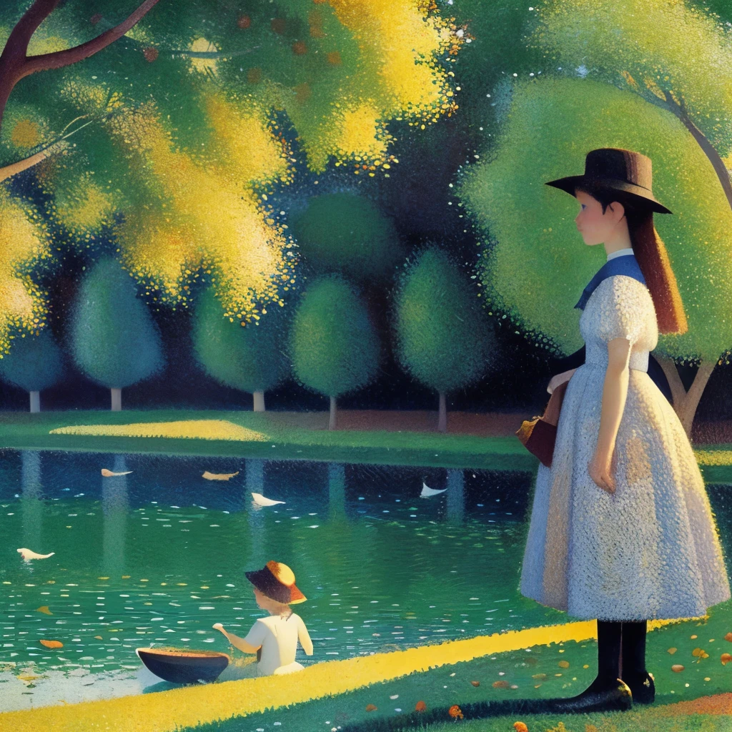 Georges Seurat、Pointillism、Children by the water、Lady in the shade of the trees、