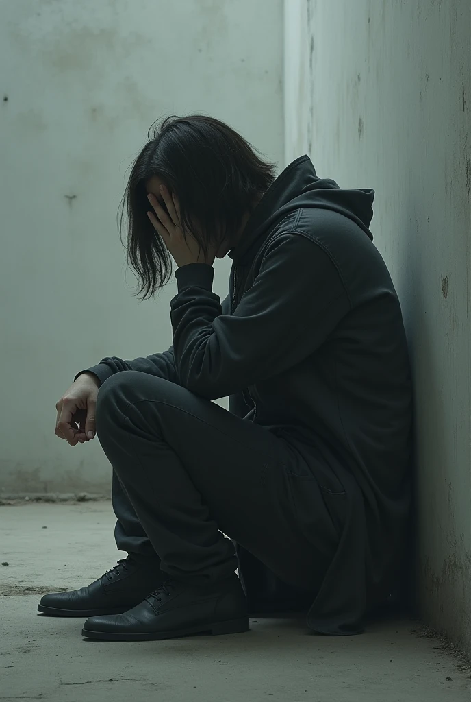 Sad person sitting thinking
