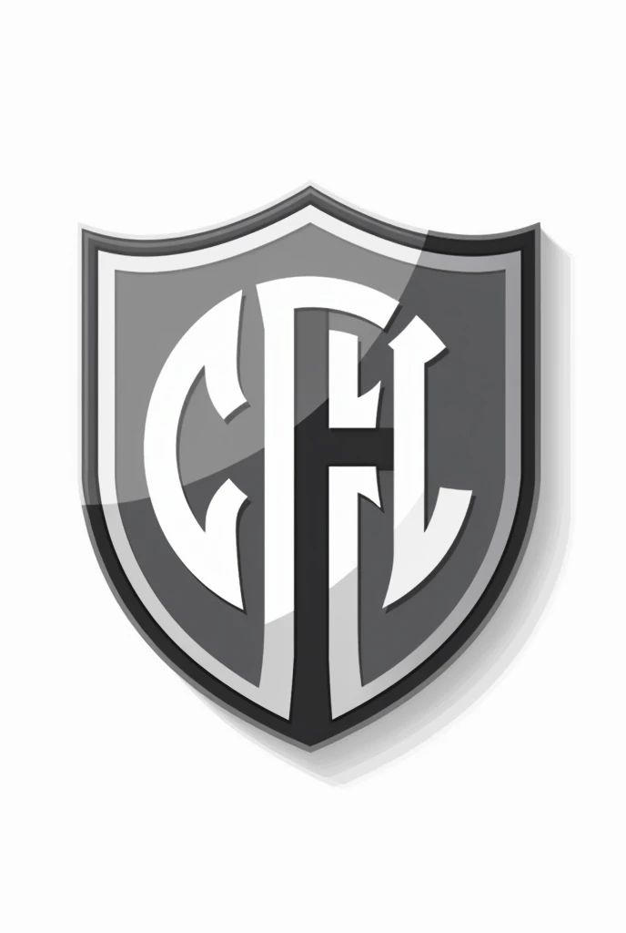 Create a football shield with the letters CFCL in medium size and in the middle of the shield a cross, The shield should be round and white background