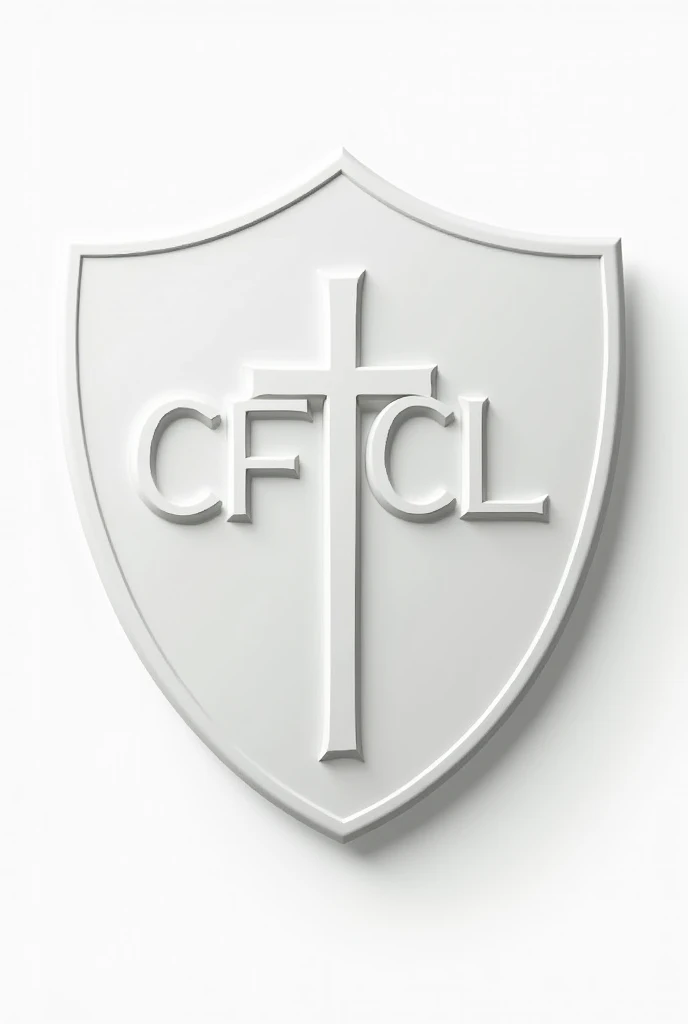 Create a football shield with the letters CFCL in medium size and in the middle of the shield a cross, The shield should be round and white background