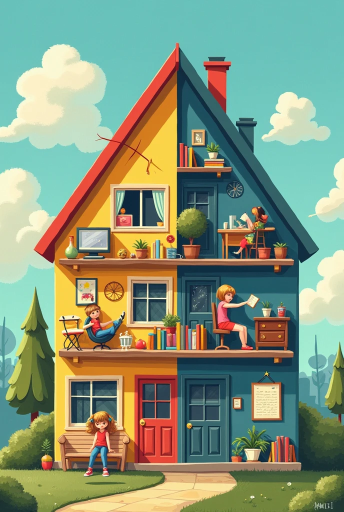 The 'me' is considered a phase of the self that is in the past. The 'me' has been developed by the knowledge of society and social interactions that the individual has gained. The 'I', therefore, can be considered the present and future phase of the self. Draw a house that will represent one your "I" self(future teacher, hardworking, reading books) and your "ME" self(playing barbie, swing, computer
