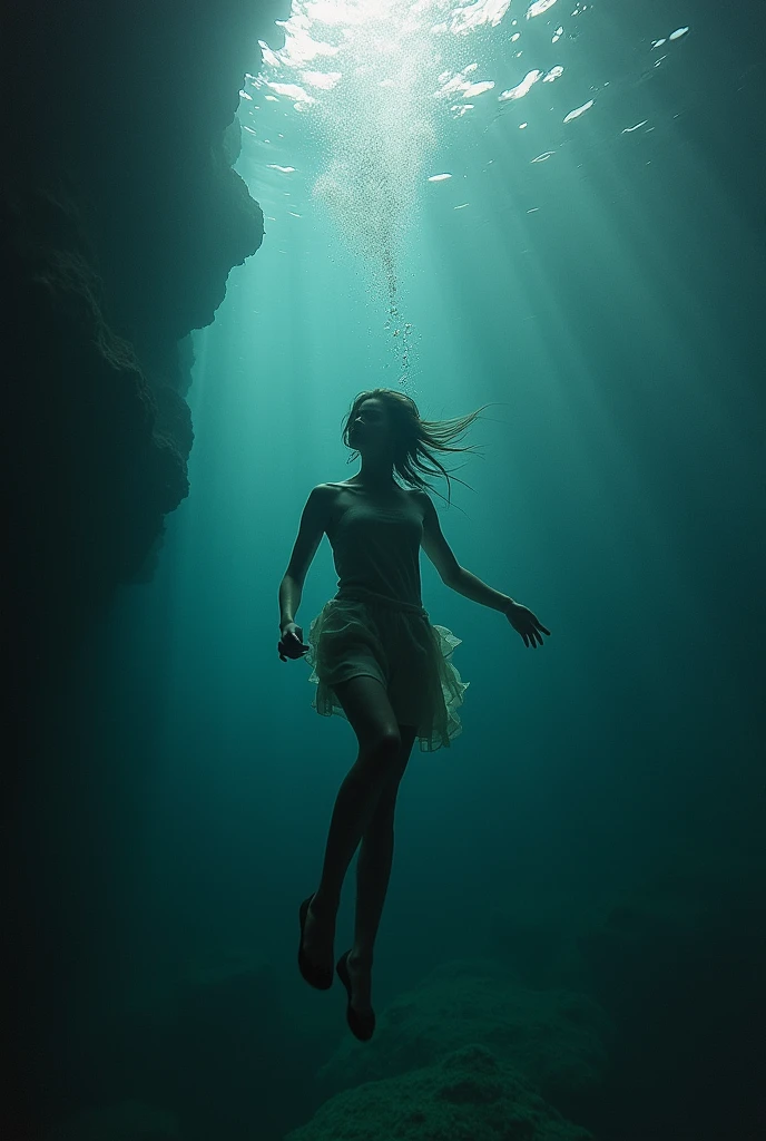 horizontal japanese woman falling into the depths
