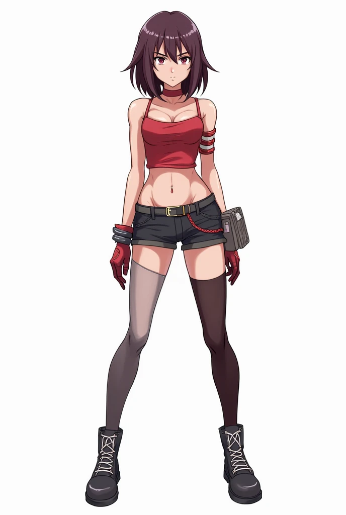 Give me an image with a white background, with the full body reference of a female cartoon character from head to toe, her entire body facing forward, with arms at sides in the style of the game Skullgirls