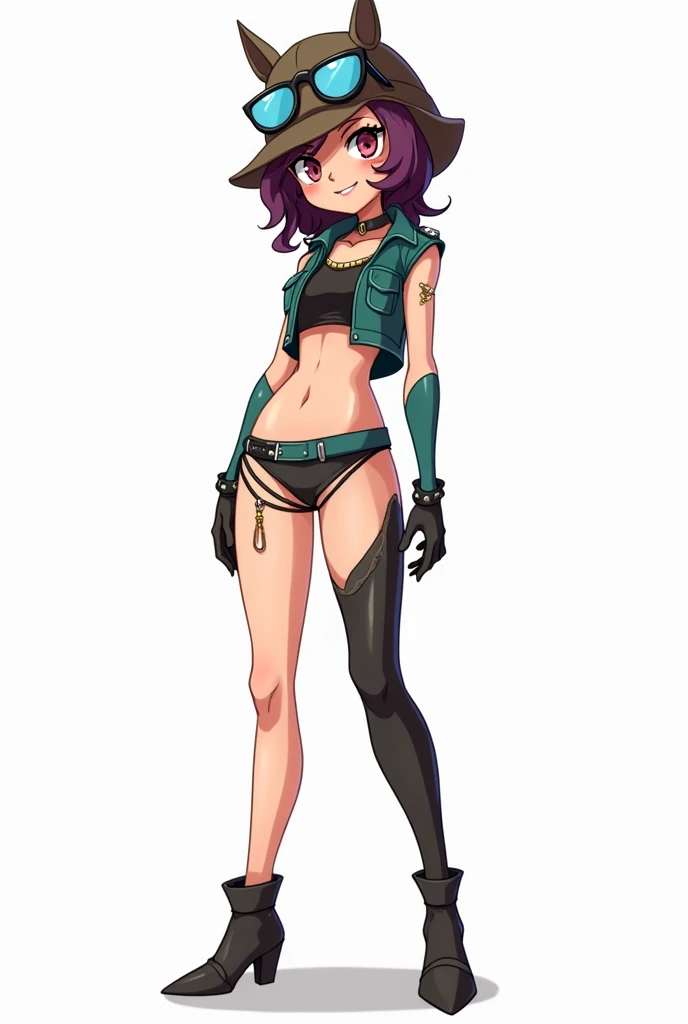Give me an image with a white background, with the full body reference of a female cartoon character from head to toe, her entire body facing forward, with arms at sides in the style of the game Skullgirls, it's not anime
