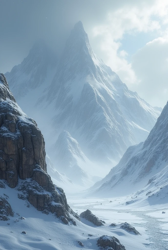Snow background with storm , on the rocks , horizontally 
