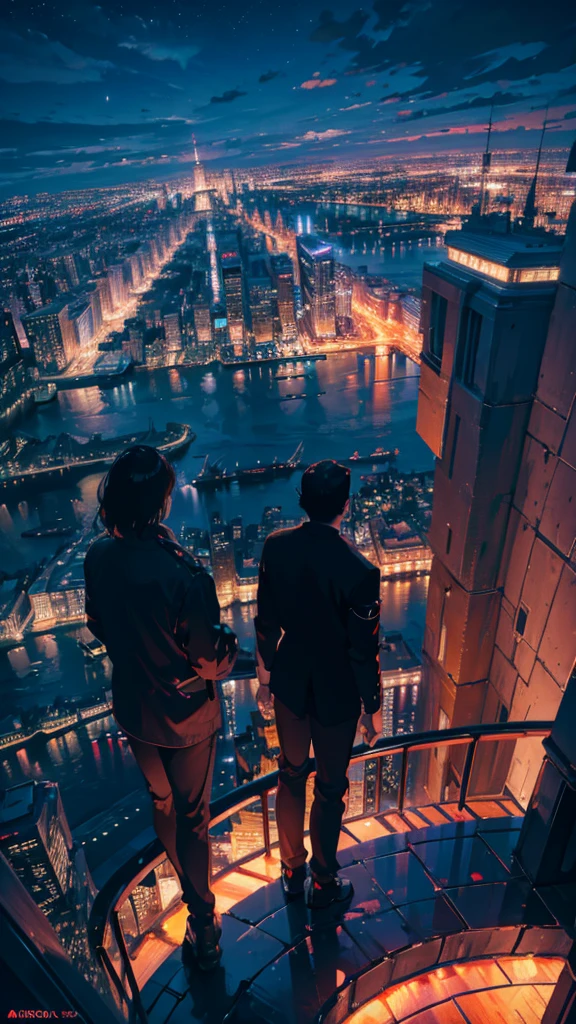 One person, alone, nice, At night, Nice views, Overlooking the city, Surrealism, cinematic lighting, UHD, high details, best quality, highres, 8k