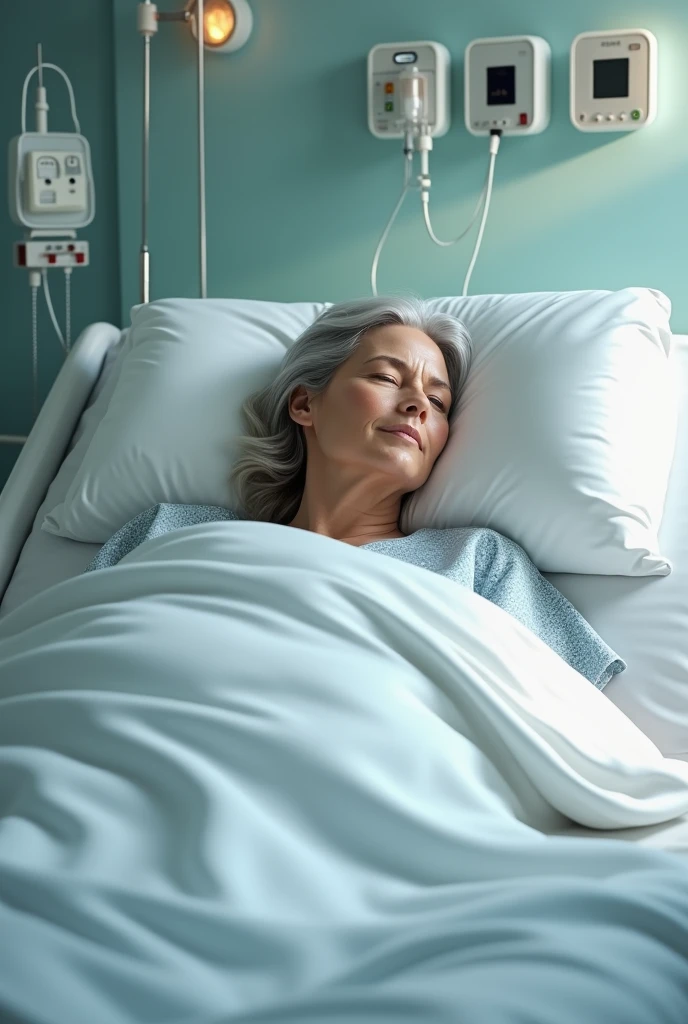 (photorealism:1.2), a woman in a hospital bed