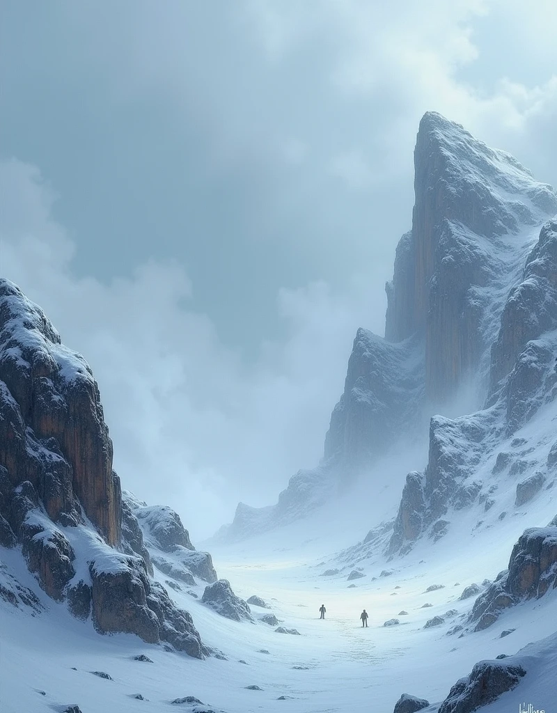 Snow background with storm , on the rocks , horizontally