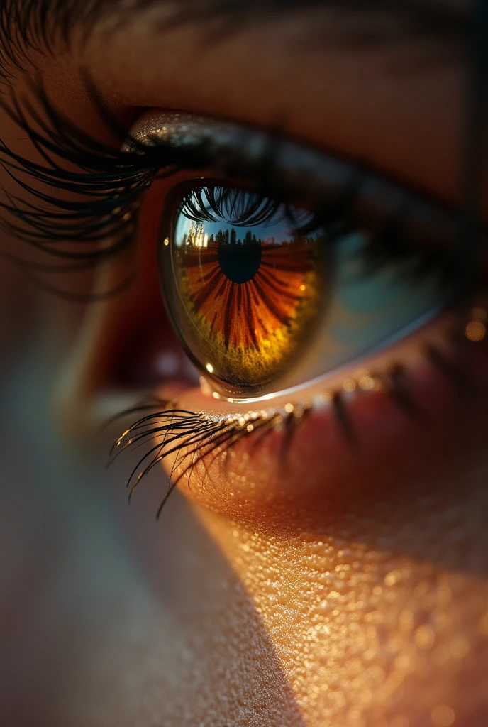 make a realistic image based on this poem
"I got lost in your gaze, It's just that the color of your eyes I love;
They are not even blue, They are not green. They are brown.
Coffee that takes away sleep. Coffee that produces insomnia...
I drown in them, I submerge myself in them,
And I don't want to leave, I don't want to wake up.
They are a deep abyss, A bottomless sea,
Where I let myself be carried away, Without direction or destination.
Your gaze is a spell, A spell that traps me,
And I can't escape, I can't let go.
It's a bond that unites me, A chain that binds me,
And I don't want to break it, I don't want to free myself.
In your brown eyes, I see myself reflected,
And I don't want to look the other way.
I want to get lost in them, I want to submerge myself,
And I don't want to leave, I don't want to go back."