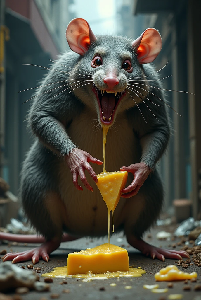 big rat fucking a piece of cheese with his dick
