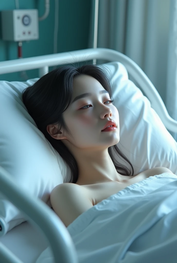 (photorealism:1.2), a young woman in a hospital bed