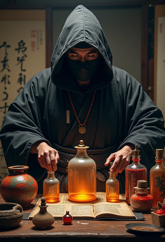 Medicines and poisons that a ninja might use、Containers and backgrounds are from the Edo period