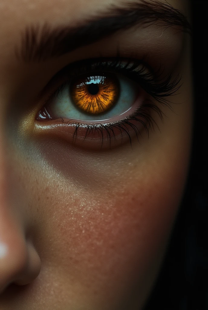 make a realistic image based on this poem
"I got lost in your gaze, It's just that the color of your eyes I love;
They are not even blue, They are not green. They are brown.
Coffee that takes away sleep. Coffee that produces insomnia...
I drown in them, I submerge myself in them,
And I don't want to leave, I don't want to wake up.
They are a deep abyss, A bottomless sea,
Where I let myself be carried away, Without direction or destination.
Your gaze is a spell, A spell that traps me,
And I can't escape, I can't let go.
It's a bond that unites me, A chain that binds me,
And I don't want to break it, I don't want to free myself.
In your brown eyes, I see myself reflected,
And I don't want to look the other way.
I want to get lost in them, I want to submerge myself,
And I don't want to leave, I don't want to go back."