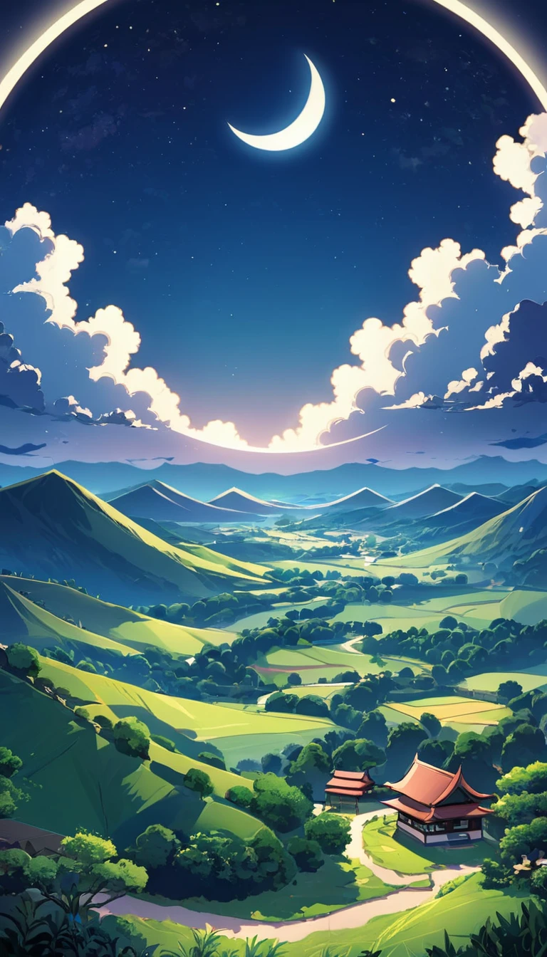 moon, landscape, Latin boy, anime style --ar 16:9 --stylize 750 --niji 6