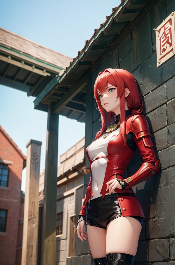 woman with red hair and armor, ayaka genshin impact, ayaka game genshin impact, portrait knights of zodiac girl, female protagonist, cushart krenz key art feminine, valentina remenar, genshin impact character, genshin, cyarine, artgerm and atey ghailan, portrait knight female,(harf body, only one person),face forward