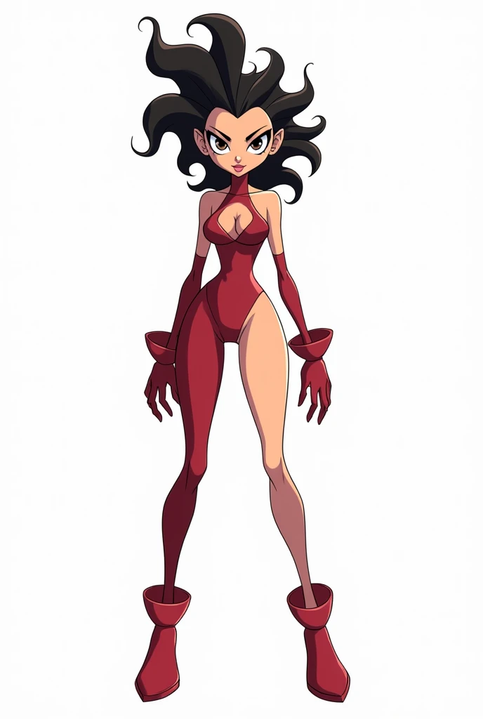 Give me an image with a white background, with the full body reference of a female cartoon character from head to toe, her entire body facing forward, with arms at sides in the style of the game Skullgirls, it&#39;s not anime 