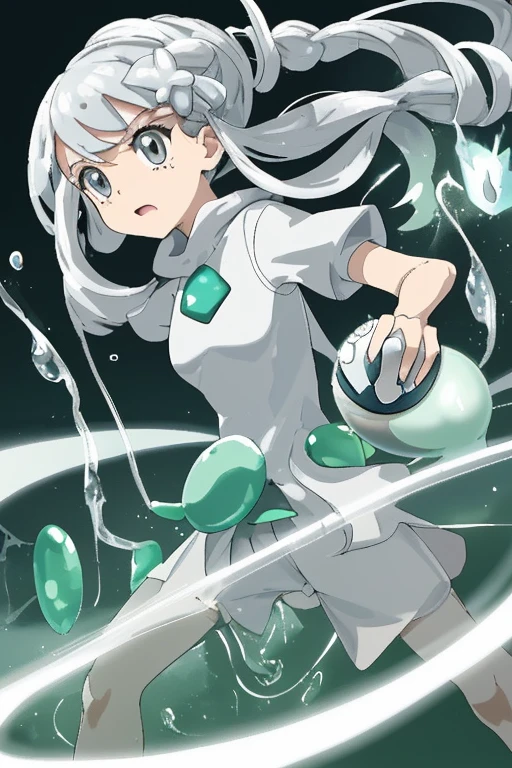 White and silver slime dripping,A Pokemon Trainer with streaks of sweat々prepares to throw a Pokeball.