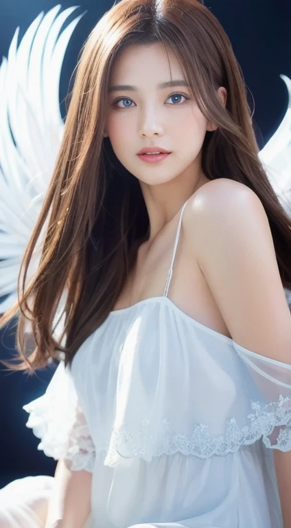 High resolution, The highest quality masterpieces、Solo&#39;s ultra-realistic 3D anime illustrations, A very beautiful and cute woman in her 20s. she、Wearing a pale white floral mini-skirt dress、Gracefully flapping its wings。. Shiny, She has medium length light brown hair swept back in a high layered cut., Adopt a mullet hairstyle. Her bright blue eyes sparkle with happiness and a little shyness., Her graceful beauty is further enhanced.. この超High resolutionのアートワークは、Every detail is captured with precision., Perfect balance and delicate expression.
Wait for the start 
