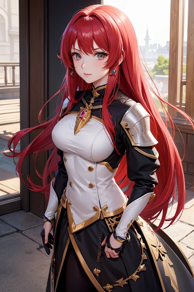 woman with red hair and armor, ayaka genshin impact, ayaka game genshin impact, portrait knights of zodiac girl, female protagonist, cushart krenz key art feminine, valentina remenar, genshin impact character, genshin, cyarine, artgerm and atey ghailan, portrait knight female,(upper body, only one person),looking at viewer,