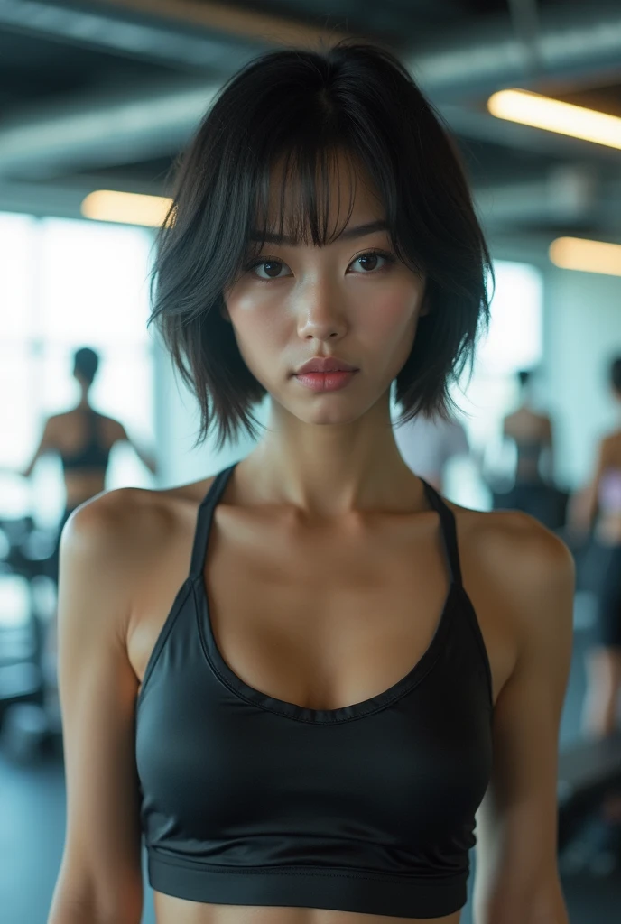 Good,A beautiful Japanese woman who looks like an actress、sports gym,Tokyo、Very Short Hair
