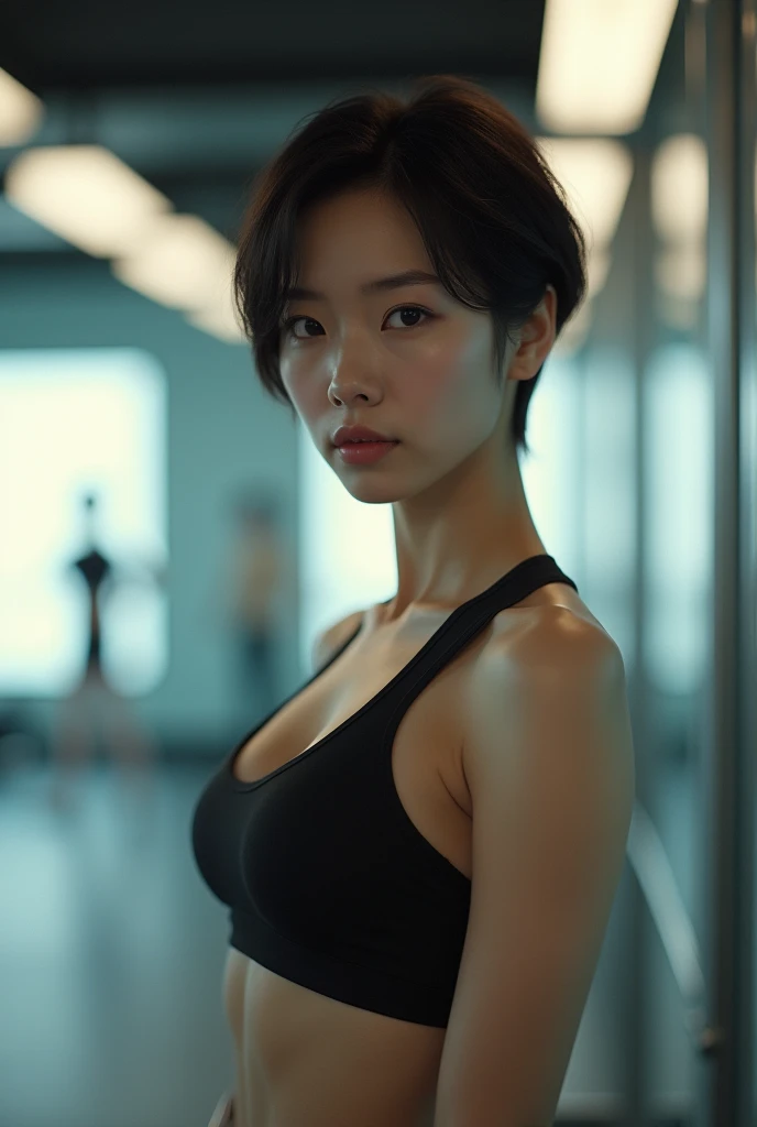 Good,A beautiful Japanese woman who looks like an actress、sports gym,Tokyo、Very Short Hair