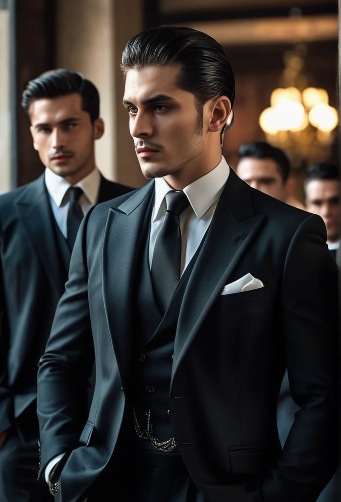 A men. Mafia. Handsome. 8k. High resulation. Formal dress. Smart men. Looking good.