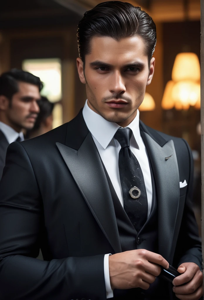 A men. Mafia. Handsome. 8k. High resulation. Formal dress. Smart men. Looking good.