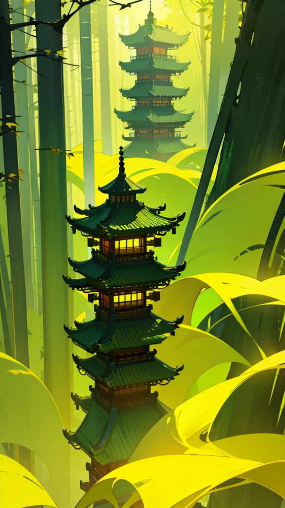 Beautiful Chinese forest, yellowish green light