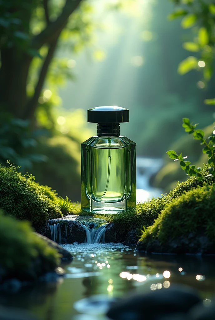 You can generate a logo for a futuristic perfume with a nature background.