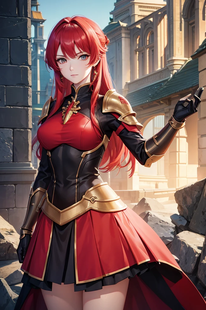 woman with red hair and armor, ayaka genshin impact, ayaka game genshin impact, portrait knights of zodiac girl, female protagonist, cushart krenz key art feminine, valentina remenar, genshin impact character, genshin, cyarine, artgerm and atey ghailan, portrait knight female,(upper body, only one person),looking at viewer,