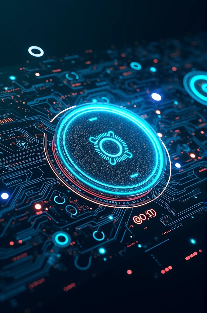 Tech Imagery: Icons or symbols like circuit boards, gears, computer screens, or abstract tech elements.
