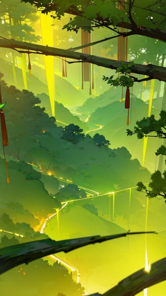 Beautiful Chinese forest, yellowish green light