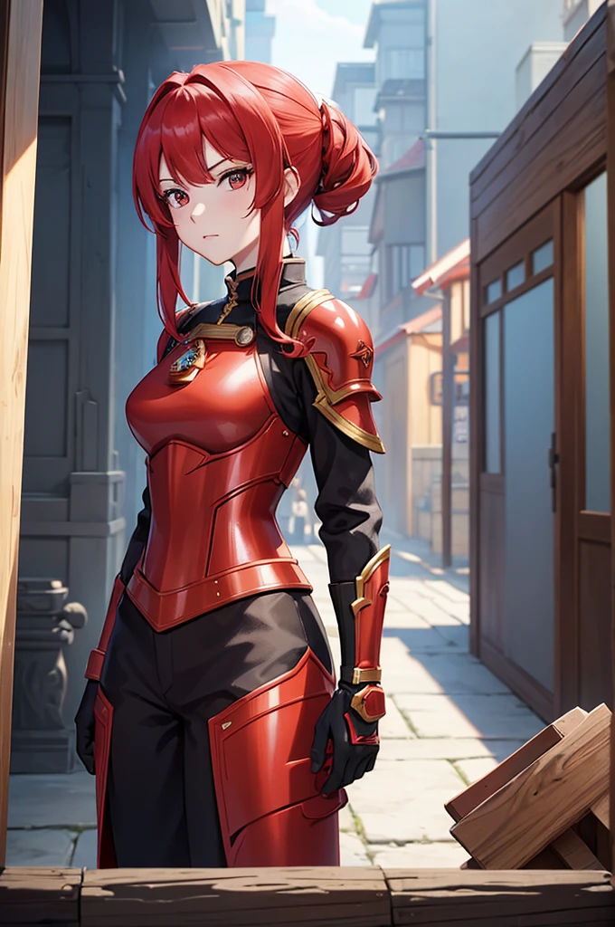 woman with red hair and armor, ayaka genshin impact, ayaka game genshin impact, portrait knights of zodiac girl, female protagonist, cushart krenz key art feminine, valentina remenar, genshin impact character, genshin, cyarine, artgerm and atey ghailan, portrait knight female,(upper body, only one person),looking at viewer,