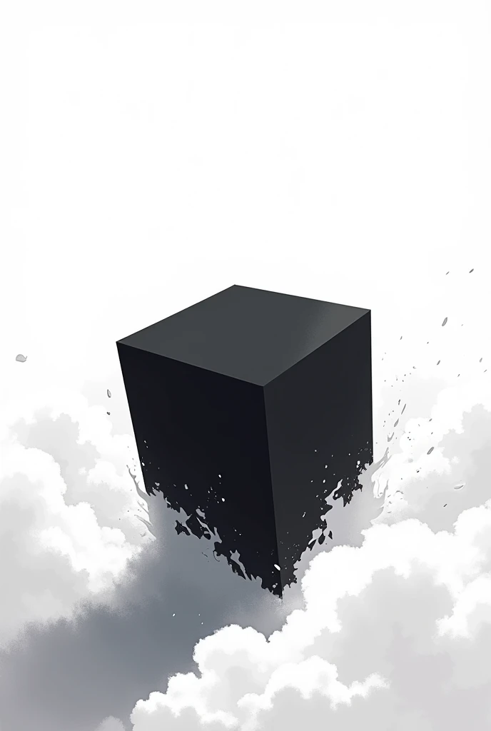 ((Best Quality)), ((masterpiece)), ((detailed)), ((High Definition)), an energetic aura in anime style, with the black silhouette of a simple cube in the center, everything in white, With a black background.