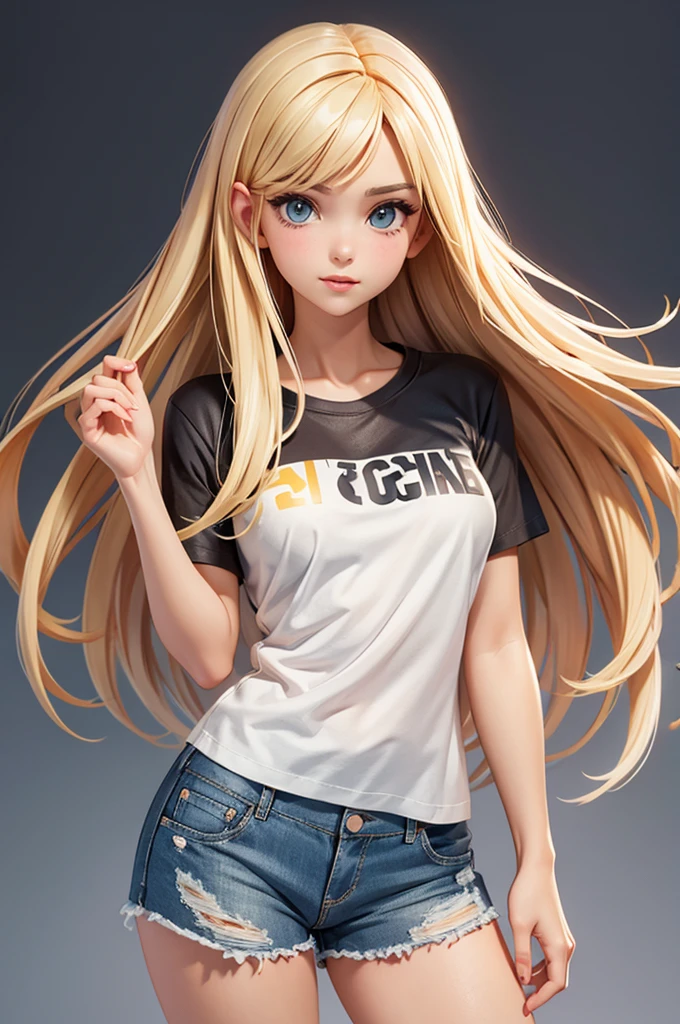 Gal,An illustration,Blonde,Plain T-shirt,Shorts