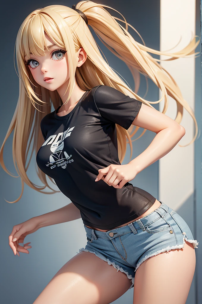 Gal,An illustration,Blonde,Plain T-shirt,Shorts