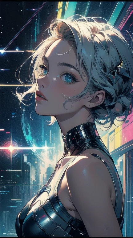 (((masterpiece, Highest quality))),(((alone:1.2))),(((One person:1.2))),32K Wallpapers, Very detailed, Poster, Vintage Science Fiction,(((((geometric cinematic movie Poster))))), ((Bauhaus)),(shape),(((Abstract))),(Midcentury Modern),movie Poster,(((((portfolio))))),(((((close))))),(((((breast enhancement))))),((((More Angles)))),(((highlight))),Vast landscape,((((Heterochromia iridis)))),(((completion. Detailed face))),(((Very talented))),(((The most complex machine))),(Colorful color scheme),(Reflected light leakage)