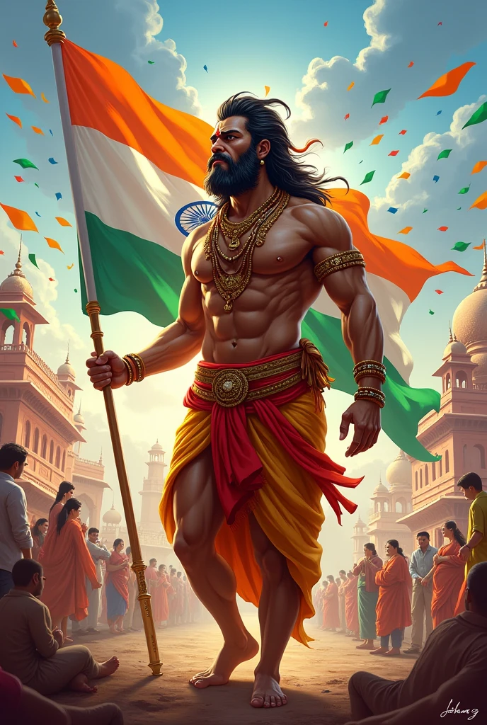 15 August celebrate by Hanuman ji indian flag 