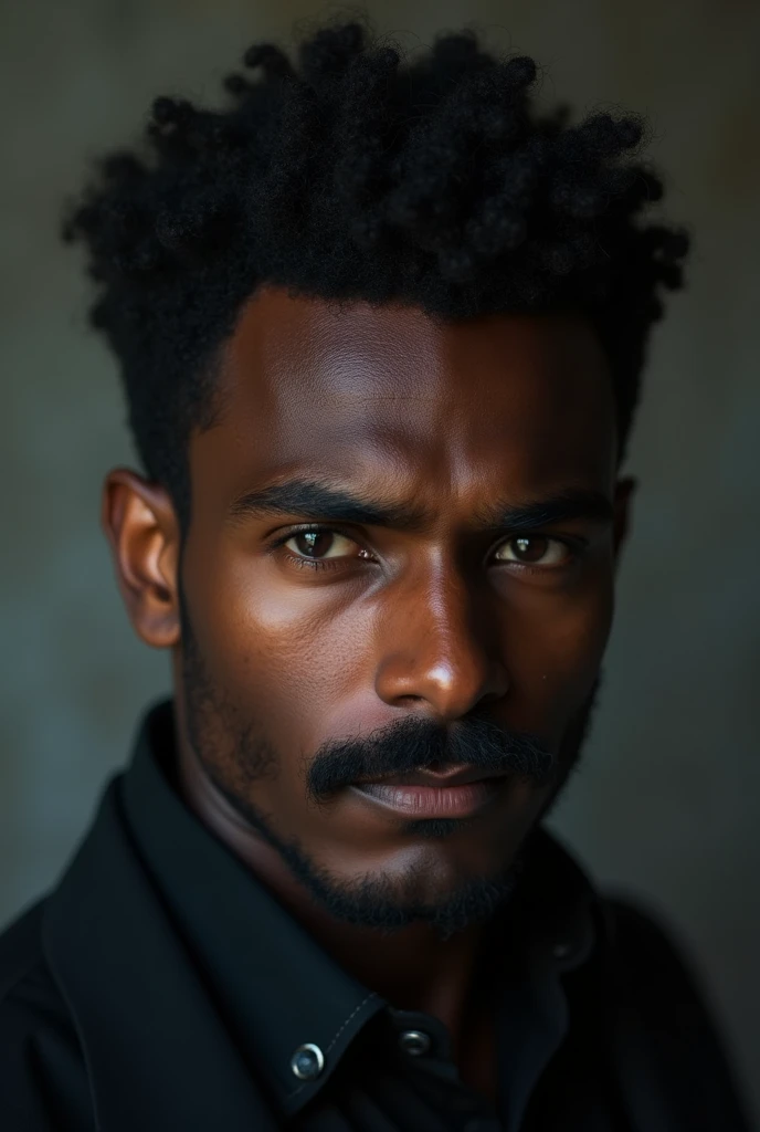A 25 year old man with dark skin and a black mustache
