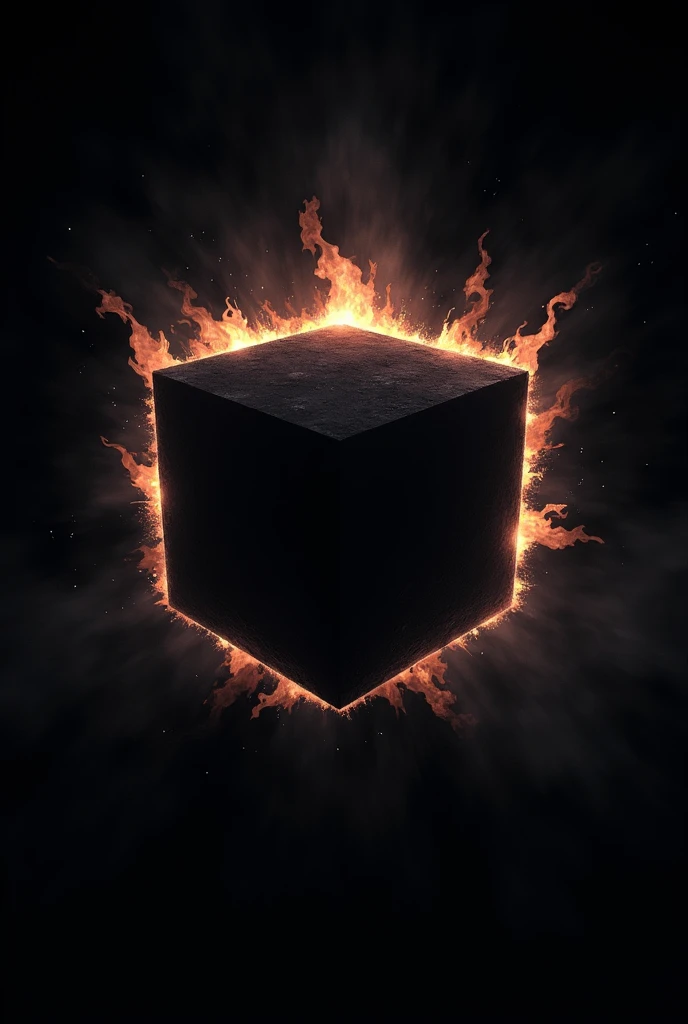 ((Best Quality)), ((masterpiece)), ((detailed)), ((High Definition)), an energetic aura in anime style, with the black silhouette of a simple cube in the center, All in black, With a black background.