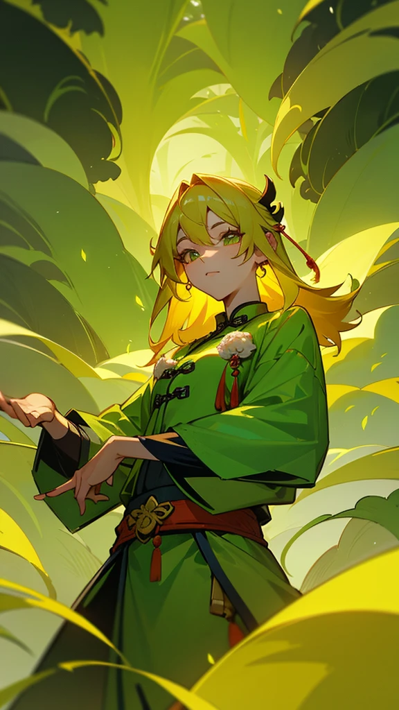 Beautiful Chinese forest, yellowish green light, Magical, the era of the Chinese Empire