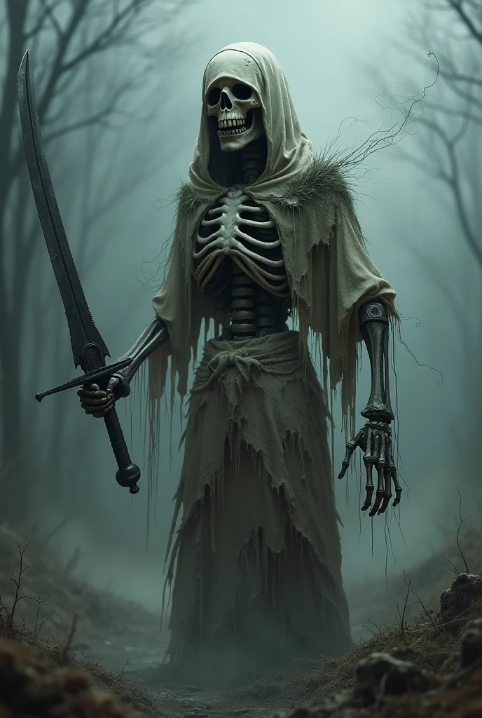 A skeletal puppet wielding a sword